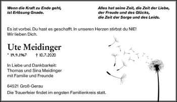 Traueranzeige von Ute Meidinger von vrm-trauer