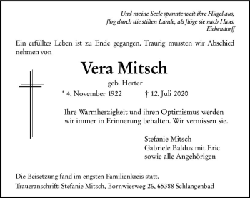 Traueranzeige von Vera Mitsch von vrm-trauer