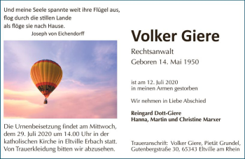 Traueranzeige von Volker Giere von vrm-trauer