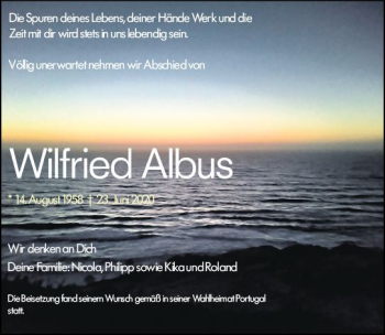 Traueranzeige von Wilfried Albus von vrm-trauer