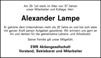 Traueranzeige von Alexander Lampe von vrm-trauer