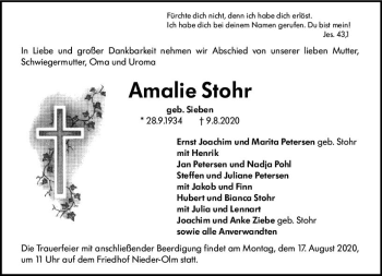 Traueranzeige von Amalie Stohr von vrm-trauer