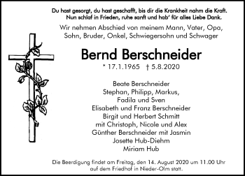Traueranzeige von Bernd Berschneider von vrm-trauer