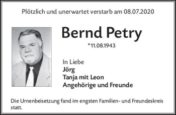Traueranzeige von Bernd Petry von vrm-trauer