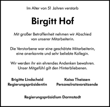 Traueranzeige von Birgitt Hof von vrm-trauer