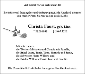 Traueranzeige von Christa Faust von vrm-trauer
