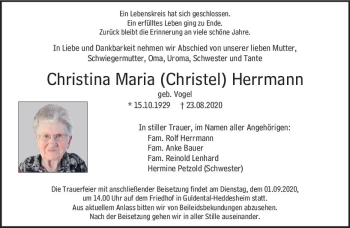 Traueranzeige von Christel Maria Herrmann von vrm-trauer