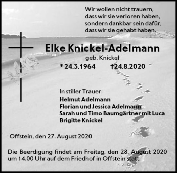 Traueranzeige von Elke Knickell-Adelmann von vrm-trauer