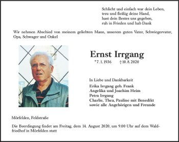 Traueranzeige von Ernst Irrgang von vrm-trauer