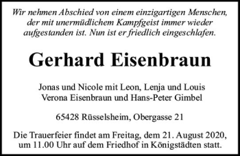 Traueranzeige von Gerhard Eisenbraun von vrm-trauer