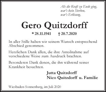 Traueranzeige von Gero Quitzdorff von vrm-trauer