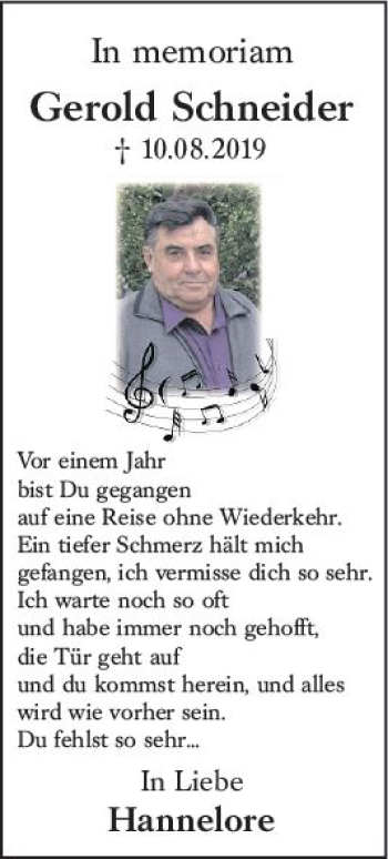 Traueranzeige von Gerold Schneider von vrm-trauer