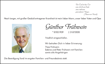 Traueranzeige von Günther Frühwein von vrm-trauer