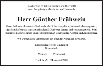 Traueranzeige von Günther Frühwein von vrm-trauer