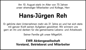 Traueranzeige von Hans-Jürgen Reh von vrm-trauer