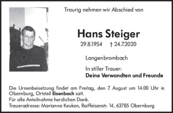 Traueranzeige von Hans Steiger von vrm-trauer
