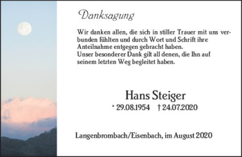 Traueranzeige von Hans Steiger von vrm-trauer