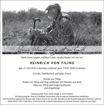 Traueranzeige von Heinrich  von Tiling von vrm-trauer
