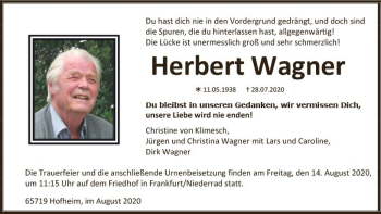 Traueranzeige von Herbert Wagner von vrm-trauer