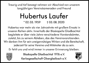 Traueranzeige von Hubertus Laufer von vrm-trauer