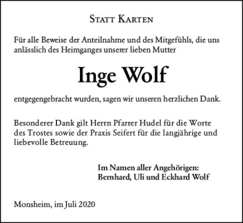 Traueranzeige von Inge Wolf von vrm-trauer