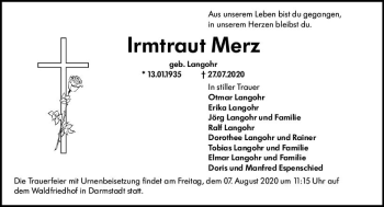 Traueranzeige von Irmtraut Merz von vrm-trauer