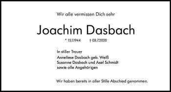 Traueranzeige von Joachim Dasbach von vrm-trauer