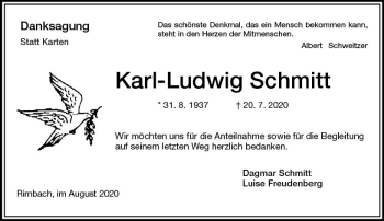 Traueranzeige von Karl-Ludwig Schmitt von vrm-trauer