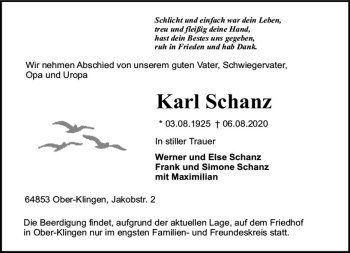 Traueranzeige von Karl Schanz von vrm-trauer