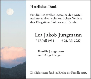 Traueranzeige von Lea Jakob Jungmann von vrm-trauer