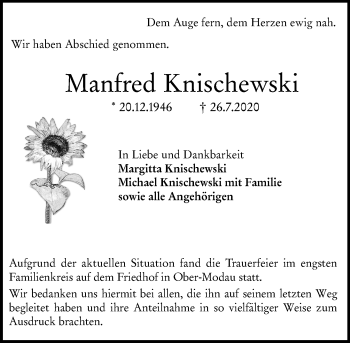 Traueranzeige von Manfred Knischewski von vrm-trauer
