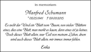 Traueranzeige von Manfred Schumann von vrm-trauer