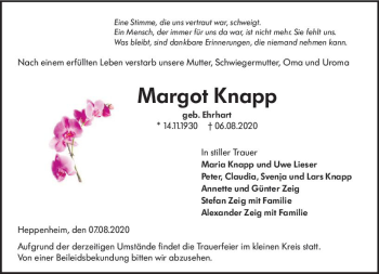 Traueranzeige von Margot Knapp von vrm-trauer