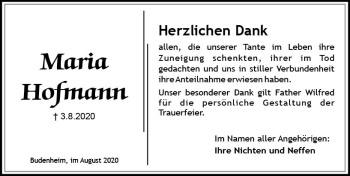 Traueranzeige von Maria Hofmann von vrm-trauer