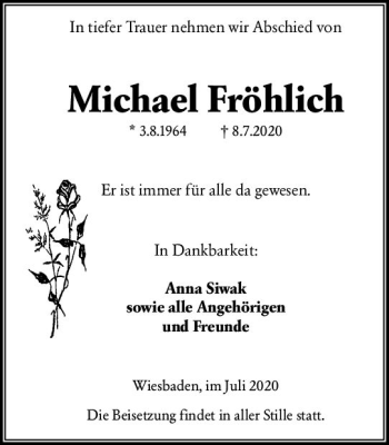 Traueranzeige von Michael Fröhlich von vrm-trauer