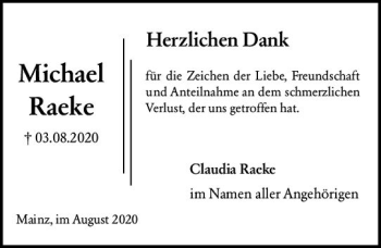 Traueranzeige von Michael Raeke von vrm-trauer