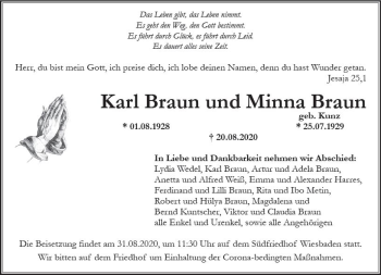 Traueranzeige von Minna Braun von vrm-trauer