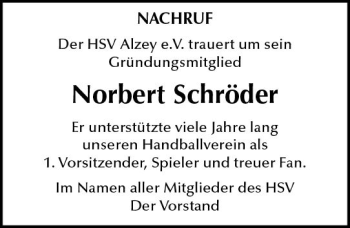 Traueranzeige von Norbert Schröder von vrm-trauer