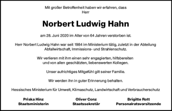 Traueranzeige von Norbert Ludwig Hahn von vrm-trauer