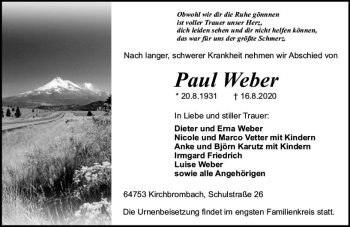 Traueranzeige von Paul Weber von vrm-trauer