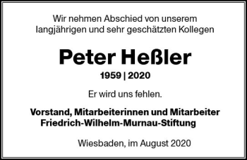 Traueranzeige von Peter Heßler von vrm-trauer