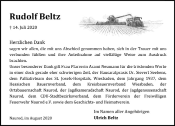 Traueranzeige von Rudolf Beltz von vrm-trauer