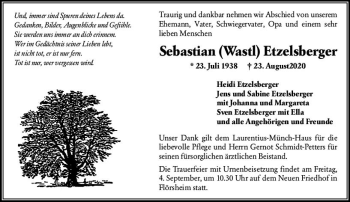 Traueranzeige von Sebastian Etzelsberger von vrm-trauer