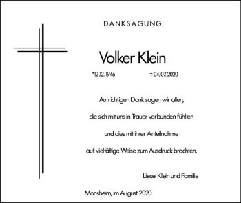 Traueranzeige von Volker Klein von vrm-trauer