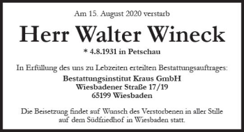 Traueranzeige von Walter Wineck von vrm-trauer