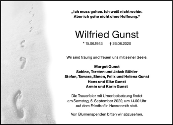Traueranzeige von Wilfried Gunst von vrm-trauer