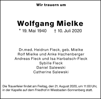 Traueranzeige von Wolfgang Mielke von vrm-trauer