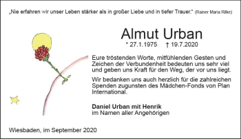 Traueranzeige von Almut Urban von vrm-trauer