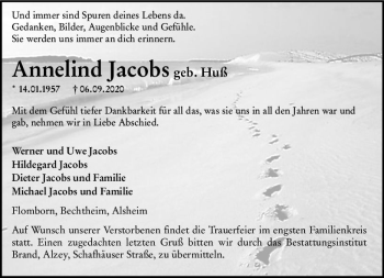 Traueranzeige von Annelind Jacobs von vrm-trauer