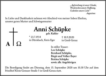 Traueranzeige von Anni Schüpke von vrm-trauer